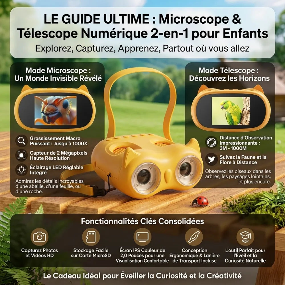 Kit Wildscoper 2-en-1  Microscope + Télescope numérique enfant 4-14 ans · 100 missions offertes